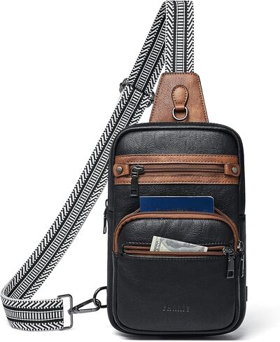 Shrrie Sling Bag For Women Men 5 Pockets Crossbody Bags Faux Leather Cross body Fanny Pack Sling Backpack Daypack for Daily Use Travel in Kuwait
