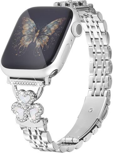 JOYOZY Women Bands Compatible with Apple Watch Band 40mm 41mm 42mm 44mm 45mm 46mm 49mm 38mm, Metal Wristband Bling Elegant Clover Straps Replacement for iwatch Series 10/SE/9/8/7/6/5/4/3/2/1/Ultra in Kuwait