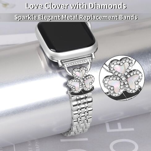 JOYOZY Women Bands Compatible with Apple Watch Band 40mm 41mm 42mm 44mm 45mm 46mm 49mm 38mm, Metal Wristband Bling Elegant Clover Straps Replacement for iwatch Series 10/SE/9/8/7/6/5/4/3/2/1/Ultra in Kuwait