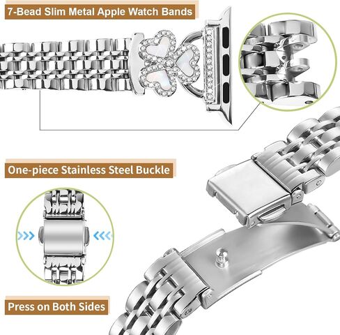 JOYOZY Women Bands Compatible with Apple Watch Band 40mm 41mm 42mm 44mm 45mm 46mm 49mm 38mm, Metal Wristband Bling Elegant Clover Straps Replacement for iwatch Series 10/SE/9/8/7/6/5/4/3/2/1/Ultra in Kuwait