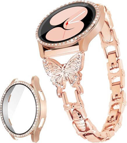 فرقة Butterfly for Samsung Galaxy Watch 4 5 6 Band-40mm مع علبة واقي الشاشة ، و Women Women Women Wather Band و Bling Cover Cover in Kuwait