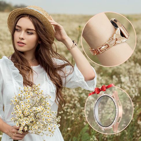 فرقة Butterfly for Samsung Galaxy Watch 4 5 6 Band-40mm مع علبة واقي الشاشة ، و Women Women Women Wather Band و Bling Cover Cover in Kuwait