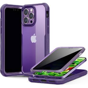 Anti Peeping Case for iPhone 14 Pro Max,360 Degree Double-Sided Privacy Tempered Glass,Shockproof Bumper Privacy Phone Case for iPhone 14 Pro Max,Purple
