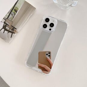 Designed for iPhone 16 Pro Max Mirror Case [Four Corner Guard Shockproof] Hard Back Soft Bumper Protective Cover for Girls Woman Makeup Touch up Back Camera Selfies 6.9Inch(Mirror16px)