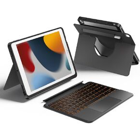 HOU Combo Keyboard Case for iPad 9th Generation (10.2", 2021)&8th Gen (2020)&7th Gen (2019) Multi-Touch Trackpad,7 Color Backlight, Thin & Light,Rotatable & Detachable,Portrait/Landscape Modes,Black