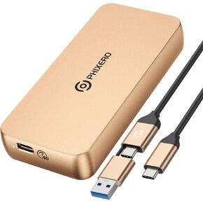 PHIXERO 40Gbps NVMe Enclosure, USB 4.0 M.2 Enclosure Compatible with Thunderbolt 3/4/USB 3.2/3.1/3.0/2.0, Aluminum Triple Heat Dissipation SSD Enclosure with UASP, for 2280 Size M-Key NVMe SSD, Gold