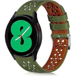 20mm Soft Lace Leather Band Compatible with Samsung Galaxy Watch 7/ 6 / 5 /4 40mm 44mm /Samsung Galaxy Watch 6 Classic 43mm 47mm/ Galaxy Watch 5 Pro 45mm/ Galaxy Watch 4 Classic 42mm 46mm Bands Women Men, Breathable Slim Hollow-out Sports Replacement Band