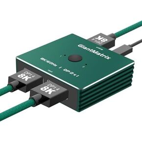 DP Switch 2 in 1 Out Display Port Splitter 2 in 1 Out Display Port Switch Box 2 in 1 Out 8k 60HZ 4k 144HZ 4K 240HZ 4K 175HZ Displayport Switch Not Bi-Directional (Green)