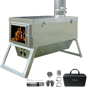 DANCHEL OUTDOOR S7C Portable Wood Burning Stove for Hot Tents – Folding 304 Stainless Steel Tent Stove with Telescopic Body&2.76'' Dia. Stove Pipe for Survival Camping