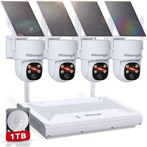 Solar Security Cameras Wireless Outdoor System, 2k 4PCS True Full Color Night Vision Wire-Free Cameras with 10CH NVR, 1TB HDD Pre-Installed, AI Detection