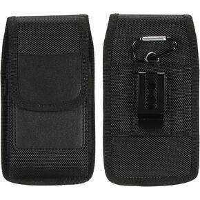 MECCANIXITY Large Phone Belt Holder Case for Less 6.5" Phone, Oxford Phone Belt Pouch for Men Women, with Clip Loops, Black 6.5x3.5x1.2