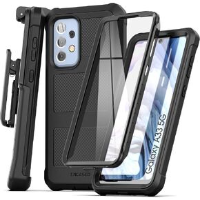 Encased Falcon Shield Belt Case for Samsung Galaxy A33 5G with Built-in Screen Protector and Holster Clip (Black)