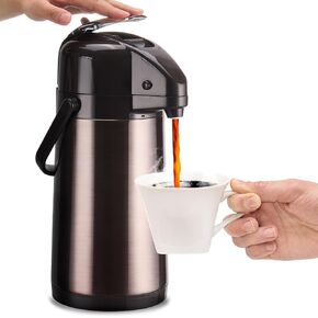 PARACITY Upgraded Airpot Coffee Carafe with Double Pump 84oz/2.5L Stainless Steel Drink Dispenser for Hot/Cold Beverage with Lazy Susan Base, Coffee Termos Para Cafe for Hot Cocoa for Parties