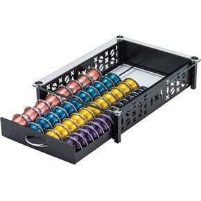 ZCDCP for Nespresso Pod Holder, Vertuo Pod Holder Drawer Glass Top Coffee Pod Organizer Storage (40 Pods Capacity)