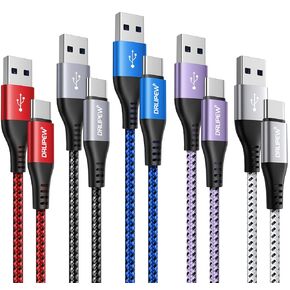 USB to USB C Cable 3ft 5-Pack,USB Type C Charger Cord Fast Charging Braided 3A Fast Charing Cable Compatible with iPhone 15 16, Samsung Galaxy S20+ S21 S22 S23 S24 5G, A14 A15, Tab S9 A9+, LG
