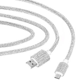 USB to USB C Cable for iPhone 16 Charger Cord, 3.3 ft Sparkly Rhinestone Cord, 66W Fast Charging Type C Charger for iPhone 15/15 Pro/16 Plus/16 Pro Max,Galaxy S24,White