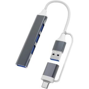 USB C Hub Adapter with 4 USB 3.0 Ports for Phone, Computer, Tablet - Grey, DEFINE, white, 4-001