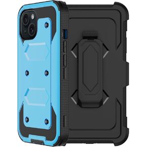 RubCase for iPhone 15 Case with Belt Clip Holster, 2 x Screen Protector, [Military Grade Drop Protection] Heavy Duty Full Body Shockproof Dust-Proof Rugged Protective Cover for iPhone 15 Blue