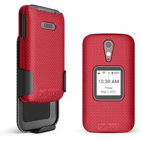 Case with Belt Clip for GreatCall Lively Flip, Jitterbug Flip2 Cell Phone for Seniors, Protective Snap On Cover with Belt Clip Holder Combo for Jitterbug Flip2 / Lively (Model: 4053S) - Red