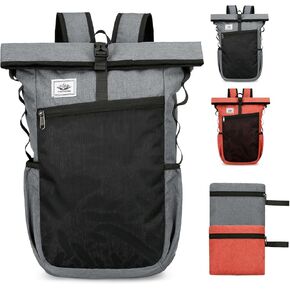 20L Expandable Roll Top Packable Backpack for Women Men, Small Collapsible Hiking Day Pack, Lightweight Foldable Backpack Waterproof, Red