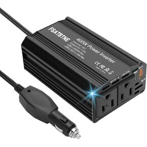 400W Power Inverter, FSATBTNE DC 12V to 110V AC Car Plug Adapter Outlet Converter with [65W PD USB-C] & [18W QC USB-A] Fast Charging Ports and 2 AC Outlets Car Power Inverters for Vehicles