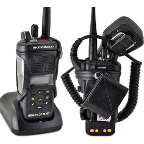 Turtleback Carry Holder for Motorola APX 4000 Fire and Police Two Way Radio Belt Clip Holster Case, Black Leather Pouch with Heavy Duty Rotating Ratcheting 2.25" Belt Loop