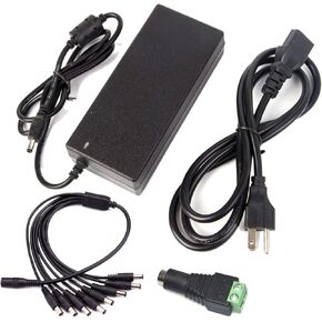 12V 10A 120W DC Power Supply with a 8 Way CCTV Power Splitter Cable for CCTV Cameras,LED Srip Light