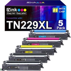 E-Z Ink Compatible TN229XL Toner Cartridges Replacement for Brother TN229XL TN-229XL TN229 XL to use with MFC-L3720CDW MFC-L3780CDW HL-L3220CDW HL-L3280CDW HL-L3300CDW Printer (TN229XLBK/C/M/Y-5 Pack)
