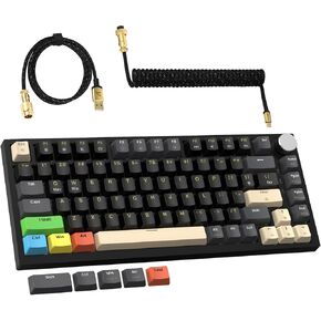 ATTACK SHARK K85 Rapid Trigger Gaming Keyboard with Coiled Cable, 82 Keys Wired Mechanical Keyboard, Magnetic Switch Actuation Point Adjustable, Gasket, PBT Keycaps, Knob, for DKS/MT/TGL/PC/Mac(Black)