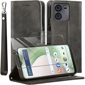 for BLU View 5/BLU F5 5G Case and Tempered Glass Screen Protector, PU Leather Flip Cover Wallet Phone Case Protector [Full Protection] [Card Slots] [Kickstand] for BLU View 5/BLU F5 5G, Black