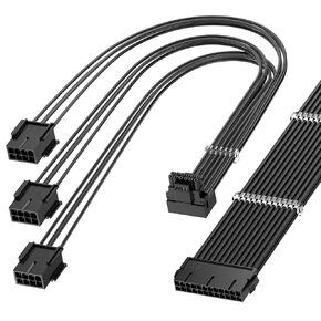 Bangfun PCI-e 5.0 12VHPWR 90 Degree Angle RTX 4090 4080 GPU Power Cable, 16Pin Male to 3x8Pin Female GPU Power Extension Adapter Cable with 24Pin Motherboard Cable for RTX 4080 Super 3090Ti-White