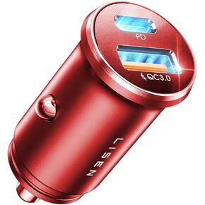 iPhone 16 Car Phone Charger ، 54W Super Fast Car Charger Adapter ، Lisen All-Metal Scareette Lighter Adapter ، Dual Port PD 36W/12V USB C Car Charger Plug for iPhone 16 15 14 13 12 Pro Max ، Samsung ، Red in Kuwait