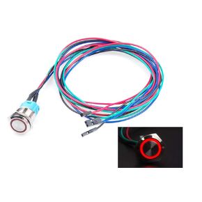 16mm Chassis Metal Button Switch with 100m 3.3FT Extension Cable Red Yellow Blue Green LED for DIY Computer and Restart Switch (Red Ring)