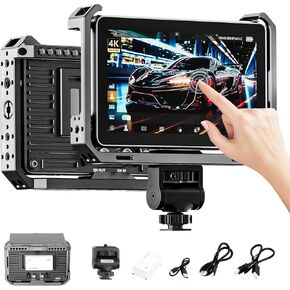 VILTROX DC-X3 Camera Monitor with Rig Cage, 6 Inch IPS Touchscreen Camera Field Monitor Kit 4K HDMI 3G-SDI in/Out 2000 nits with Sunshade Hood, 3D Lut, Waveform, Histogram & Vectorscope Tools