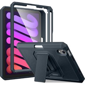 DTTO Shockproof Case for iPad Mini 7 (A17 Pro) 2024 / iPad Mini 6 2021 8.3 Inch, Dual Layer Full Body Tough Rugged Stand Cover Case, Built-in Screen Protector and Pencil Holder, New Navy Blue