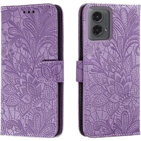For Motorola Moto G 5G 2024 [Not Fit 2023 Version] Embossing Wallet Case Kickstand Magnetic Flip Cover Credit Cards Slot PU Leather Shockproof Flip Magnetic Case For Moto G 5G 2024 (Purple)