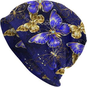 Purple Butterfly Beanie Chemo Hat Cancer Headwear Knitted Hats Baggy Slouchy Scarf Cap for Adults Women Men