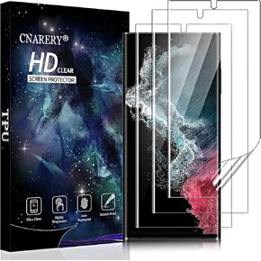 3 Pack Screen Protector for Samsung Galaxy S22 Ultra [Not Glass], Support Fingerprint Flexible TPU Film with Camera Lens Protector, 3D Curved Full Coverage