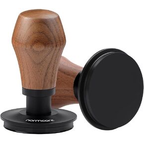 Normcore 58.5mm Coffee Tamper V4.1 with Click Sound Feedback, Espresso Spring Loaded Tamper with Titanium PVD Coating Flat Base, Genuine American Walnut Handle with Silicone Stand
