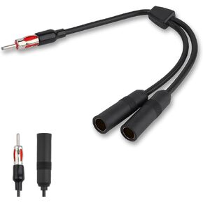 1 PC Car Radio Antenna Connector, 3C2V One Male to Two Female Y-Type 12V Plug-in Audio Antenna Splitter Connector Adapter, Automotive GPS Navigation System Antenna Extension Cable (Black)