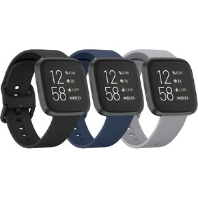3 Packs Bands Compatible with Fitbit Versa 2 Bands/Versa/Versa Lite/Versa SE, Classic Soft Replacement Wristbands for Fitbit Versa 2 Smart Watch Women Men