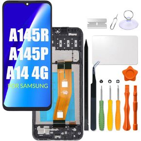 Replacement for Samsung Galaxy A14 4G LCD Screen with Frame for Samsung A145 A145P A145R Touch Screen Digitizer Assembly LCD Display with Repair kit(No Fit A14 5G)