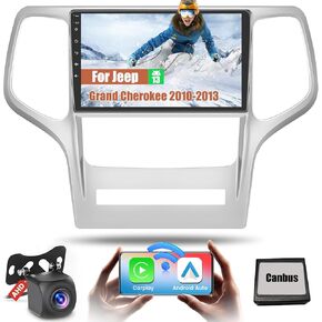 Fuluku【2+64GB Android 13 Carplay Radio】 for Jeep Grand Cherokee 2010 2011 2012 2013, 9'' Touch Screen Car Radio Wireless Carplay Android Auto GPS WiFi Bluetooth SWC Mic Backup Camera Mirror Link