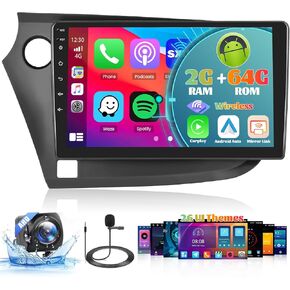 Car Radio for Honda Insight 2009 2010 2011 2012 2013 2014: [2G+64G] 9 inch Car Stereo with Wireless Carplay Android Auto, Touch Screen Upgrade for Insight with GPS Bluetooth WiFi SWC FM RDS DSP 26UI