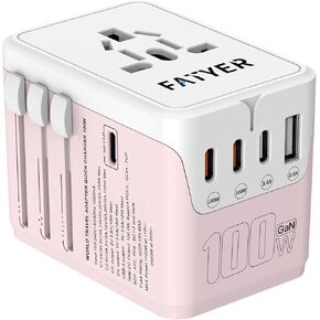 Universal Travel Adapter, 120w GaN International Plug Adapter with 100W C to C Cable, 4 PD USB-C+1 USB-A Travel Power Adapter, EU/UK/AU/US Worldwide Power Outlet for Laptops, Tablets, Phones