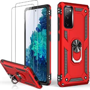 LUMARKE for Galaxy S20 FE Case with Screen Protector,Pass 16ft. Drop Tested Military Grade Protective Phone Cover with Magnetic Ring Kickstand Compatible with Car Mount Holder Red