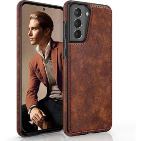 LOHASIC for Galaxy S21 Case 5G, Premium Leather Luxury PU Non-Slip Grip Rugged Bumper Shockproof Full Body Protective Cover Men Women Phone Cases for Samsung Galaxy S21 6.2 inch (2021) - Brown