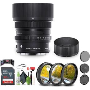Sigma 35mm f/2 DG DN Contemporary Lens for Sony E + 4.5 inch Lens Case + 32GB Memory Card + USB Card Reader, SD/microSD + More