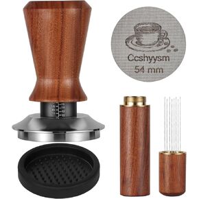 Espresso Tamper 53mm Coffee Tamper for Espresso Machine Spring Loaded Hand Tamper with Stainless Steel Base Espresso Distribution Tool Coffee Stirrer Perfect Espresso Accessories Kit Barista Set