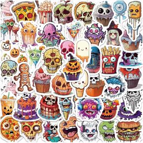 Halloween Waterproof Water Bottle Sticker,Pumpkin Ghost Laptop Stickers for Phone Case Skateboard Scrapbook Luggage Guitar Home Decoration Party Favors 50 Pcs
